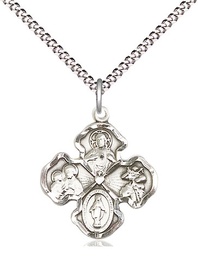 [5942SS/18S] Sterling Silver 4-Way Pendant on a 18 inch Light Rhodium Light Curb chain