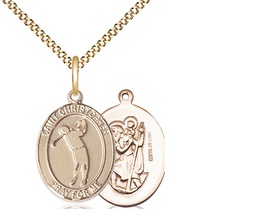 [8152GF/18G] 14kt Gold Filled Saint Christopher Golf Pendant on a 18 inch Gold Plate Light Curb chain