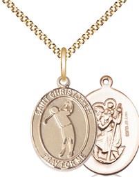 [8152GF/18G] 14kt Gold Filled Saint Christopher Golf Pendant on a 18 inch Gold Plate Light Curb chain