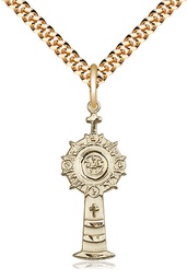 [5945GF/24G] 14kt Gold Filled Monstrance Pendant on a 24 inch Gold Plate Heavy Curb chain