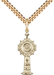 [5945GF/24G] 14kt Gold Filled Monstrance Pendant on a 24 inch Gold Plate Heavy Curb chain