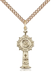 [5945GF/24GF] 14kt Gold Filled Monstrance Pendant on a 24 inch Gold Filled Heavy Curb chain