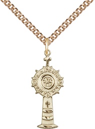 [5945GF/24GF] 14kt Gold Filled Monstrance Pendant on a 24 inch Gold Filled Heavy Curb chain