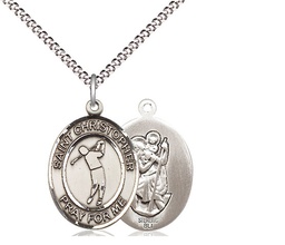 [8152SS/18S] Sterling Silver Saint Christopher Golf Pendant on a 18 inch Light Rhodium Light Curb chain