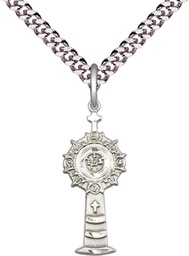 [5945SS/24S] Sterling Silver Monstrance Pendant on a 24 inch Light Rhodium Heavy Curb chain