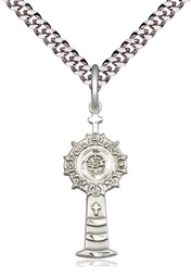 [5945SS/24S] Sterling Silver Monstrance Pendant on a 24 inch Light Rhodium Heavy Curb chain