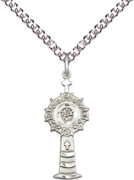 [5945SS/24SS] Sterling Silver Monstrance Pendant on a 24 inch Sterling Silver Heavy Curb chain