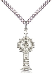 [5945SS/24SS] Sterling Silver Monstrance Pendant on a 24 inch Sterling Silver Heavy Curb chain