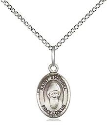 [9271SS/18SS] Sterling Silver Saint Sharbel Pendant on a 18 inch Sterling Silver Light Curb chain