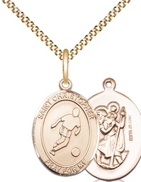 [8154GF/18G] 14kt Gold Filled Saint Christopher Soccer Pendant on a 18 inch Gold Plate Light Curb chain