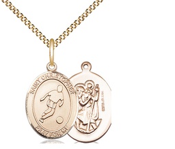 [8154GF/18G] 14kt Gold Filled Saint Christopher Soccer Pendant on a 18 inch Gold Plate Light Curb chain
