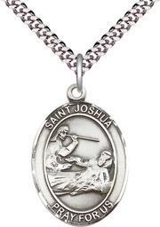 [7059SS/24S] Sterling Silver Saint Joshua Pendant on a 24 inch Light Rhodium Heavy Curb chain