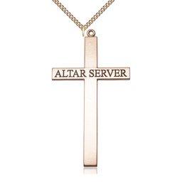 [5952GF/24GF] 14kt Gold Filled Alter Server Cross Pendant on a 24 inch Gold Filled Heavy Curb chain