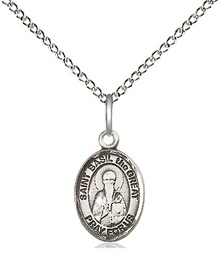 [9275SS/18SS] Sterling Silver Saint Basil the Great Pendant on a 18 inch Sterling Silver Light Curb chain