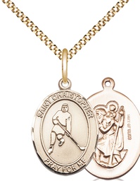 [8155GF/18G] 14kt Gold Filled Saint Christopher Ice Hockey Pendant on a 18 inch Gold Plate Light Curb chain