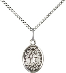 [9276SS/18SS] Sterling Silver Saint Isidore the Farmer Pendant on a 18 inch Sterling Silver Light Curb chain