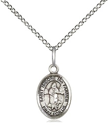 [9276SS/18SS] Sterling Silver Saint Isidore the Farmer Pendant on a 18 inch Sterling Silver Light Curb chain