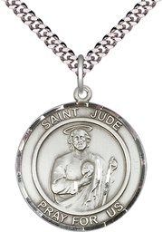 [7060RDSS/24S] Sterling Silver Saint Jude Pendant on a 24 inch Light Rhodium Heavy Curb chain