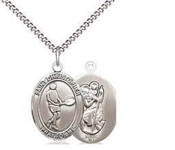 [8156SS/18S] Sterling Silver Saint Christopher Tennis Pendant on a 18 inch Light Rhodium Light Curb chain