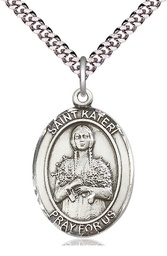 [7061SS/24S] Sterling Silver Saint Kateri Tekakwitha Pendant on a 24 inch Light Rhodium Heavy Curb chain