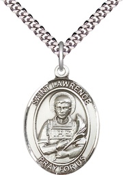 [7063SS/24S] Sterling Silver Saint Lawrence Pendant on a 24 inch Light Rhodium Heavy Curb chain