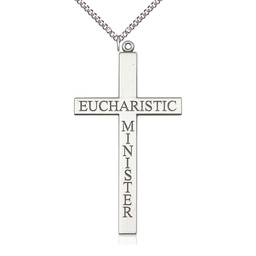 [5955SS/24SS] Sterling Silver Eucharistic Minister Cross Pendant on a 24 inch Sterling Silver Heavy Curb chain