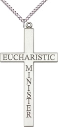 [5955SS/24SS] Sterling Silver Eucharistic Minister Cross Pendant on a 24 inch Sterling Silver Heavy Curb chain