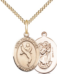 [8158GF/18G] 14kt Gold Filled Saint Christopher Martial Arts Pendant on a 18 inch Gold Plate Light Curb chain