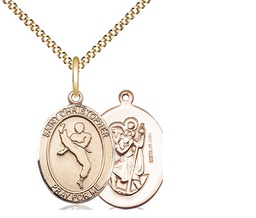 [8158GF/18G] 14kt Gold Filled Saint Christopher Martial Arts Pendant on a 18 inch Gold Plate Light Curb chain