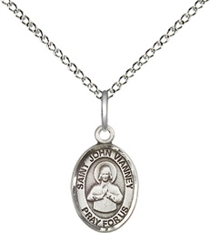 [9282SS/18SS] Sterling Silver Saint John Vianney Pendant on a 18 inch Sterling Silver Light Curb chain