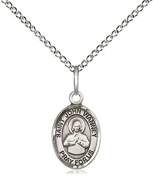 [9282SS/18SS] Sterling Silver Saint John Vianney Pendant on a 18 inch Sterling Silver Light Curb chain