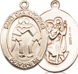 [8159GF] 14kt Gold Filled Saint Christopher Wrestling Medal