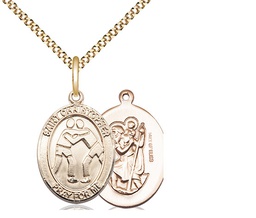 [8159GF/18G] 14kt Gold Filled Saint Christopher Wrestling Pendant on a 18 inch Gold Plate Light Curb chain