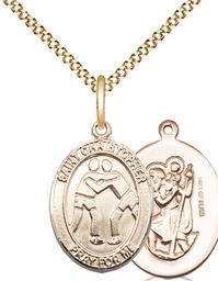 [8159GF/18G] 14kt Gold Filled Saint Christopher Wrestling Pendant on a 18 inch Gold Plate Light Curb chain