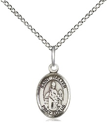 [9285SS/18SS] Sterling Silver Saint Walter of Pontnoise Pendant on a 18 inch Sterling Silver Light Curb chain