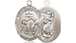 [8159SS] Sterling Silver Saint Christopher Wrestling Medal