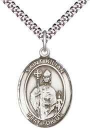 [7067SS/24S] Sterling Silver Saint Kilian Pendant on a 24 inch Light Rhodium Heavy Curb chain