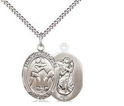 [8159SS/18S] Sterling Silver Saint Christopher Wrestling Pendant on a 18 inch Light Rhodium Light Curb chain