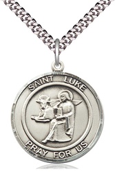 [7068RDSS/24S] Sterling Silver Saint Luke the Apostle Pendant on a 24 inch Light Rhodium Heavy Curb chain