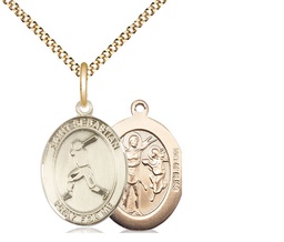 [8160GF/18G] 14kt Gold Filled Saint Sebastian Baseball Pendant on a 18 inch Gold Plate Light Curb chain