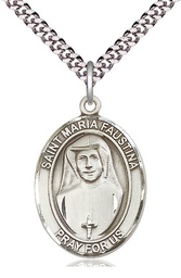 [7069SS/24S] Sterling Silver Saint Maria Faustina Pendant on a 24 inch Light Rhodium Heavy Curb chain