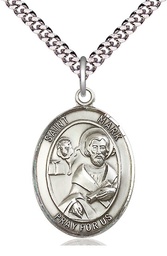 [7070SS/24S] Sterling Silver Saint Mark the Evangelist Pendant on a 24 inch Light Rhodium Heavy Curb chain