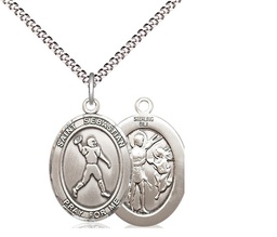 [8161SS/18S] Sterling Silver Saint Sebastian Football Pendant on a 18 inch Light Rhodium Light Curb chain