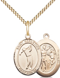 [8162GF/18G] 14kt Gold Filled Saint Sebastian Golf Pendant on a 18 inch Gold Plate Light Curb chain