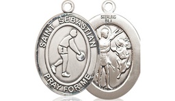 [8163SS] Sterling Silver Saint Sebastian Basketball Medal