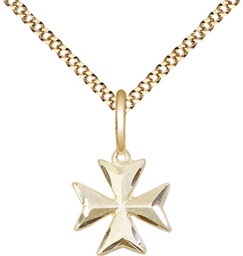 [5992GF-CX/18G] 14kt Gold Filled Maltese Cross Pendant on a 18 inch Gold Plate Light Curb chain