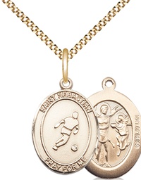 [8164GF/18G] 14kt Gold Filled Saint Sebastian Soccer Pendant on a 18 inch Gold Plate Light Curb chain