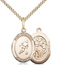 [8164GF/18G] 14kt Gold Filled Saint Sebastian Soccer Pendant on a 18 inch Gold Plate Light Curb chain