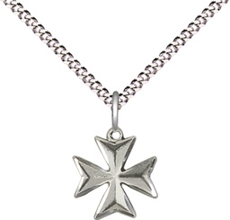 [5992SS-CV/18S] Sterling Silver Maltese Cross Pendant on a 18 inch Light Rhodium Light Curb chain