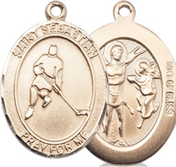 [8165GF] 14kt Gold Filled Saint Sebastian Ice Hockey Medal